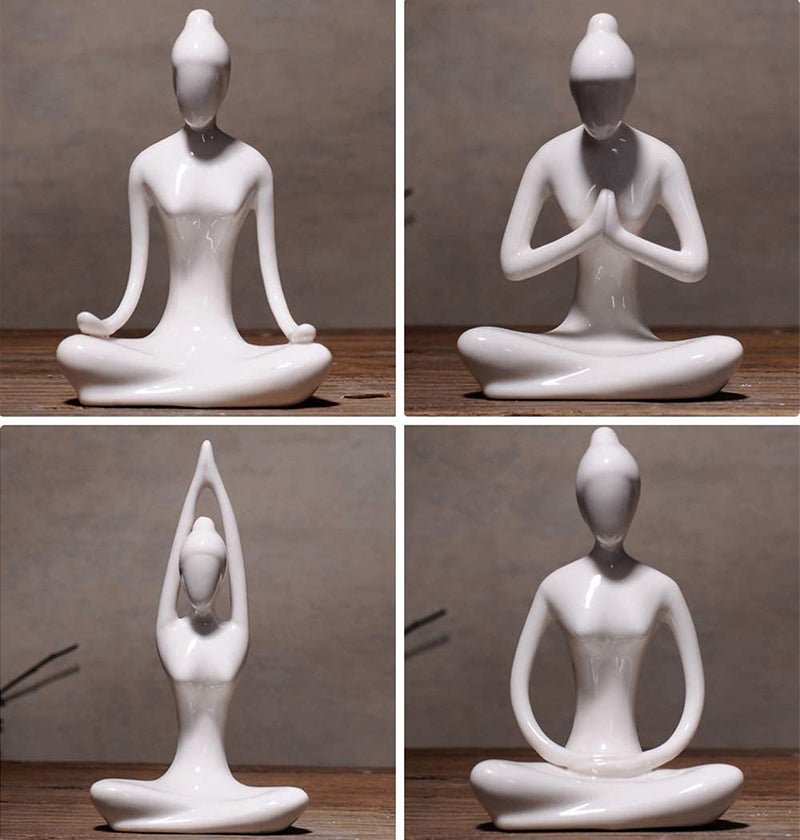 OwMell Lot of 4 Meditation Yoga Pose Statue Figurine Ceramic Yoga Figure Set Decor - White - Image 3